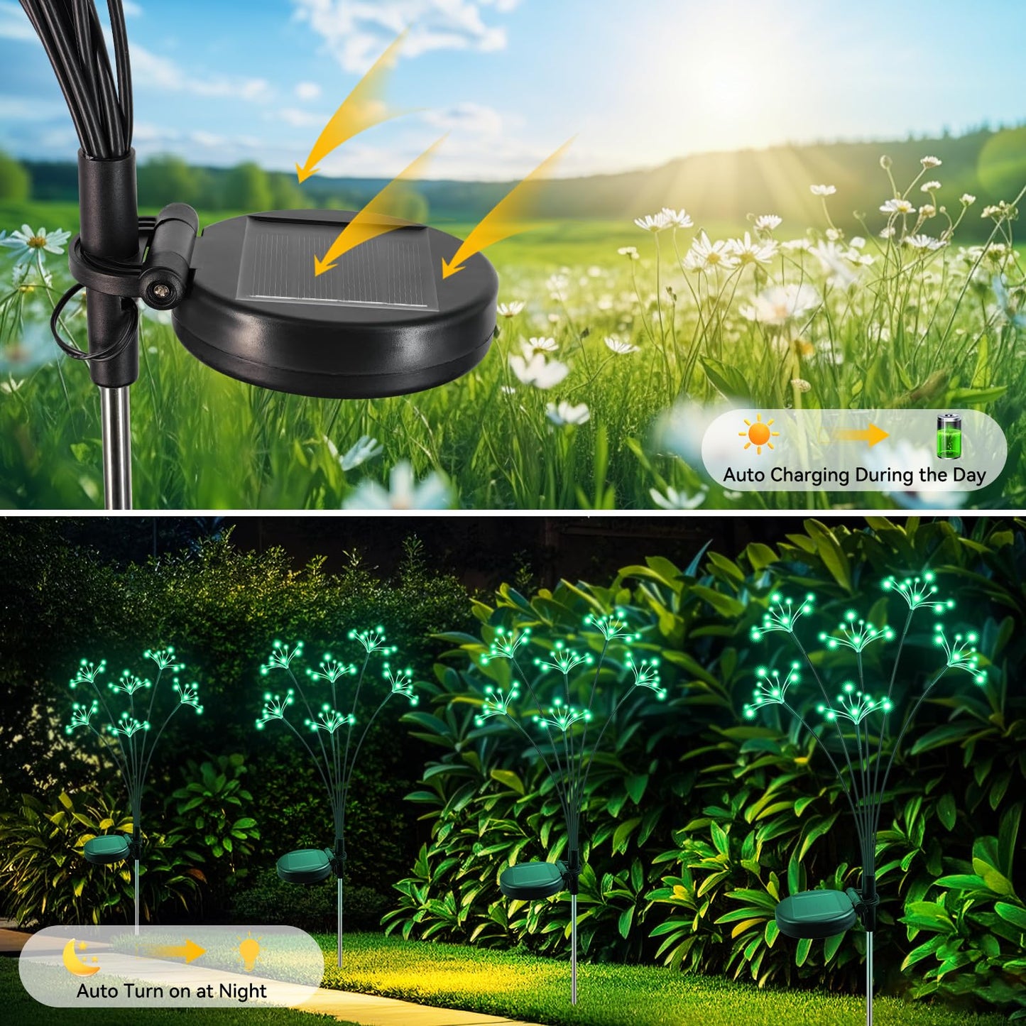 Solar Garden Lights 2 Pack Waterproof Solar Swaying Starburst Light Outdoor Lights for Yard Patio Walkway Pathway Party Wedding Christmas Decoration, Green