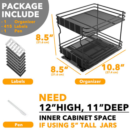 SpaceAid Pull Out Spice Rack Organizer for Cabinet, Heavy Duty Slide Out Seasoning Kitchen Organizer, Cabinet Organizer, with Labels, 4.5" W x10.75 D x8.5 H, 1 Drawer 2-Tier