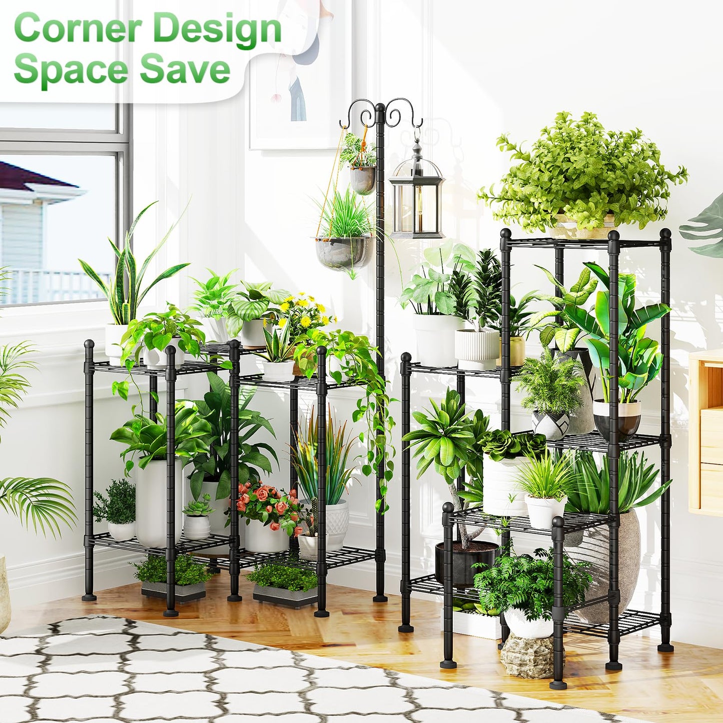 CYXPHION Plant Stand Indoor Outdoor, Heavy Duty Metal Waterproof 6 Tiered Plant Shelf for Multiple Flower Planter Holder Rack, Black - C6