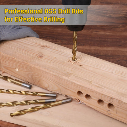 230 Pieces Titanium Twist Drill Bit Set, 135° Tip High Speed Steel, Size from 3/64" up to 1/2", Ideal Drilling in Wood/Cast Iron/Aluminum Alloy/Plastic/Fiberglass, with Hard Storage
