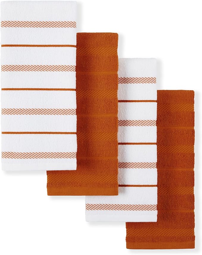 KitchenAid Albany Kitchen Towel 4-Pack Set, Honey Orange/White