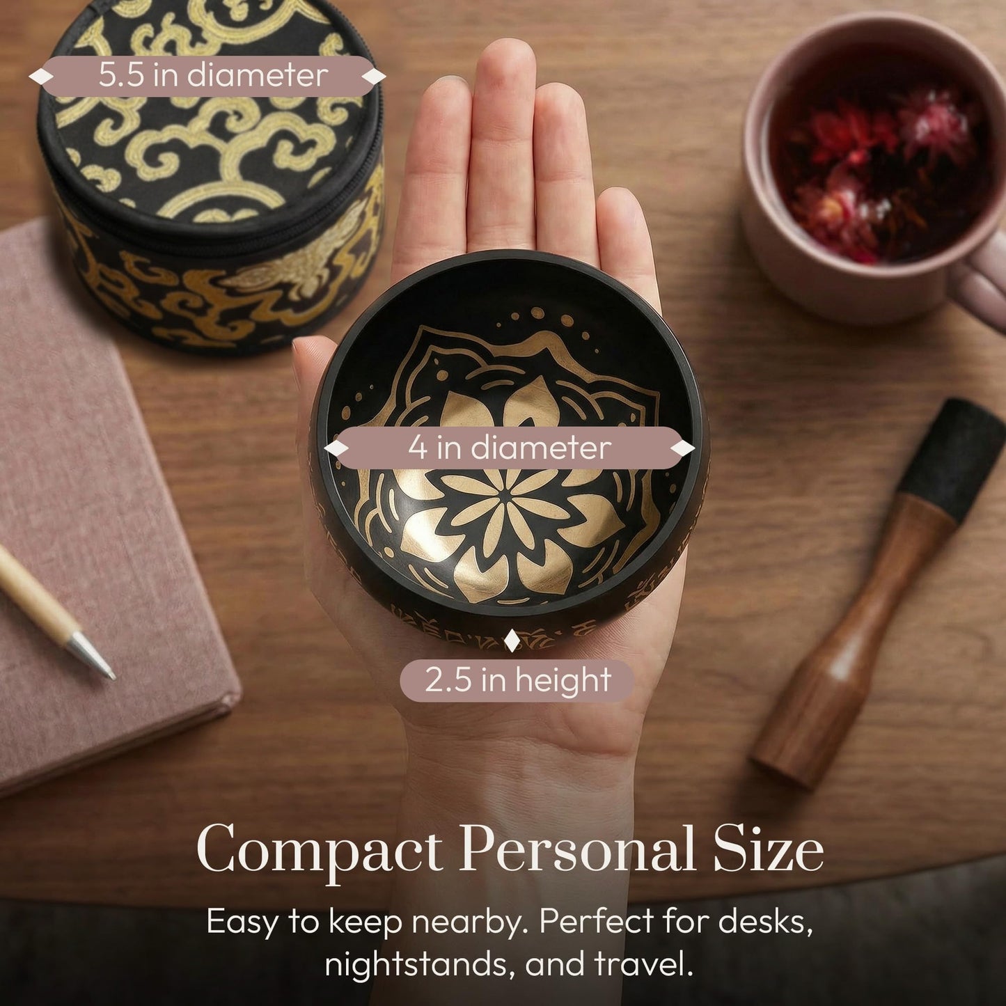 Silent Mind Tibetan Singing Bowl Set – Easy to Play & Beginner Friendly Meditation Bowl with Cushion, Mallet & Case | Stress Relief & Mindfulness | Gift-Ready