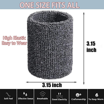 2 Pair Wrist Sweatbands Sports Wristbands for Men & Women, Stretchy & Sweat Absorbing Cotton Terry Cloth Wristband for Football Basketball, Running (Grey)