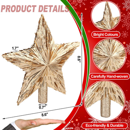 Gejoy 8.6 Inch Christmas Star Tree Topper Champagne Gold Star Tree Topper Glitter Xmas Tree Top Ornament Estrella para Arbol De Navidad for Christmas Tree Decorations Xmas Party Home Office Decor