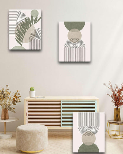 HesenDot Sage Green Boho Framed Wall Art,30x40CM Canvas Posters Prints,Minimalist Wall Decor,Mid-Century Modern Abstract Printing for Living Room Bedroom Bathroom Office,Set of 3