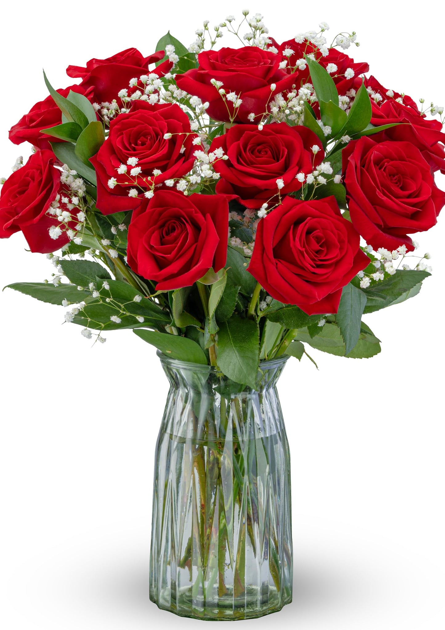 Benchmark Bouquets - 12 Stem Red Roses (Glass Vase Included) - Fresh Flowers for Next Day Delivery - Gift for Birthday, Anniversary, Get Well, Sympathy, Congratulations, Valentine's Day