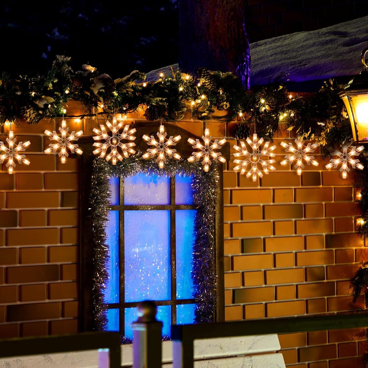 Snowflake Christmas String Lights with 9 Drops - 13ft 150 Mini Bulb Icicle Lights with Hooks, Plug-in Connectable Hanging Lights for Christmas Home Indoor Outdoor Party Wedding Holiday Décor, 2 Pack
