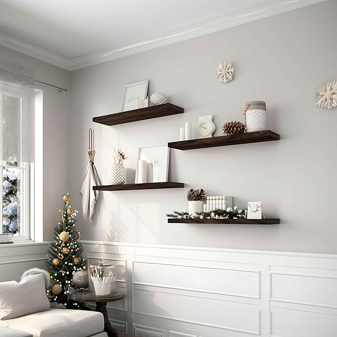 YYWUOJJ Wood Floating Shelves for Wall Decor, Rustic Wall Shelves for Bedroom
