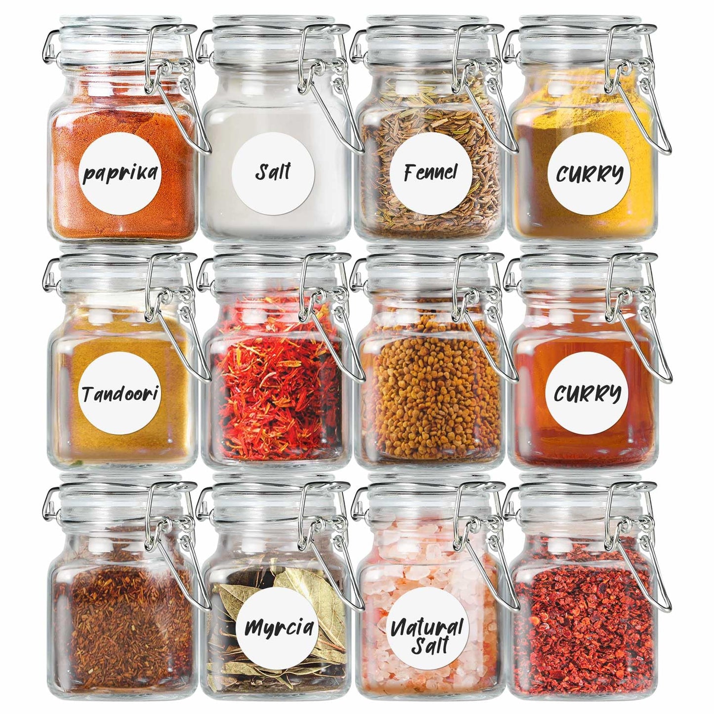 SKOCHE Spice Jars 20 Pack Small 4 oz Glass Jars with Airtight Hinged Lids, Spice Herb Jars with Labels and Silicone Funnels, 4oz Glass Jars with Lids Ideal for Spice Herbs