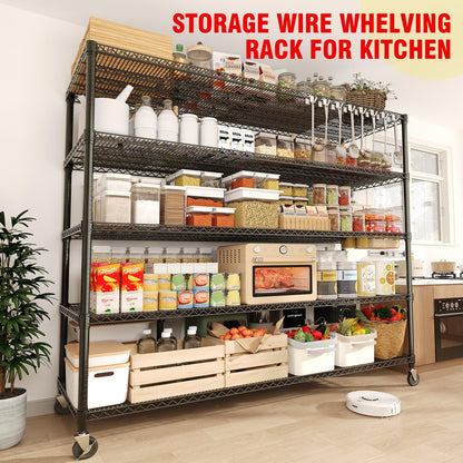 ExploreHorizon 5-Tier Metal Storage Shelving Unit, 3300 Lbs Load Capacity Heavy-Duty Shelf Organizer, Adjustable Wire Rack Shelves for Garage, Pantry & Kitchen, 82.6" h x 59" w x 23.6" d