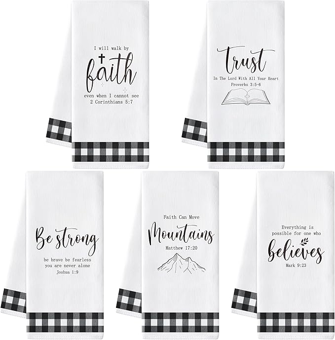 R HORSE Religious Christian Kitchen Dish Towel 5Pcs Bible Verse Scripture