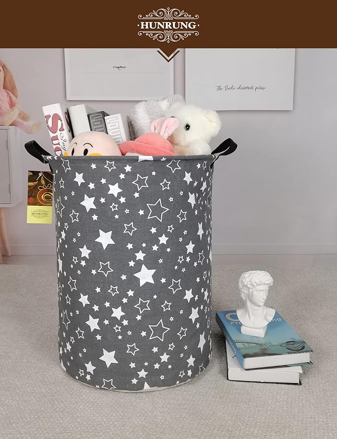 HUNRUNG Laundry Hamper, Large Canvas Fabric Lightweight Storage Basket Toy