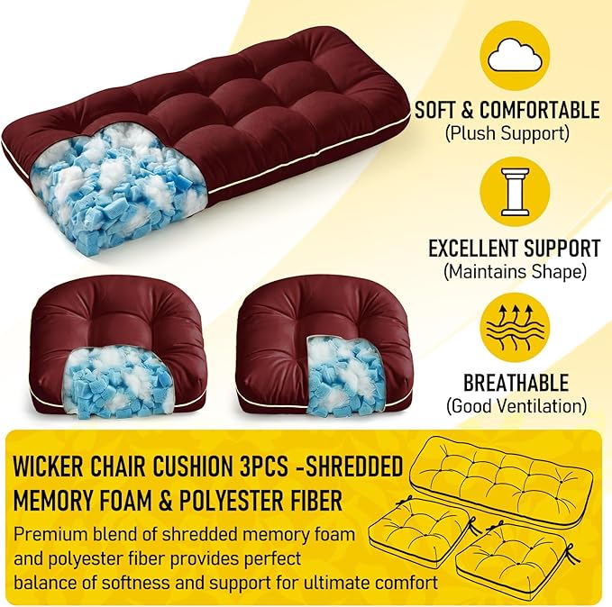 1 MIDDLE ONE Wicker Chair Cushions 3 Pieces Set
