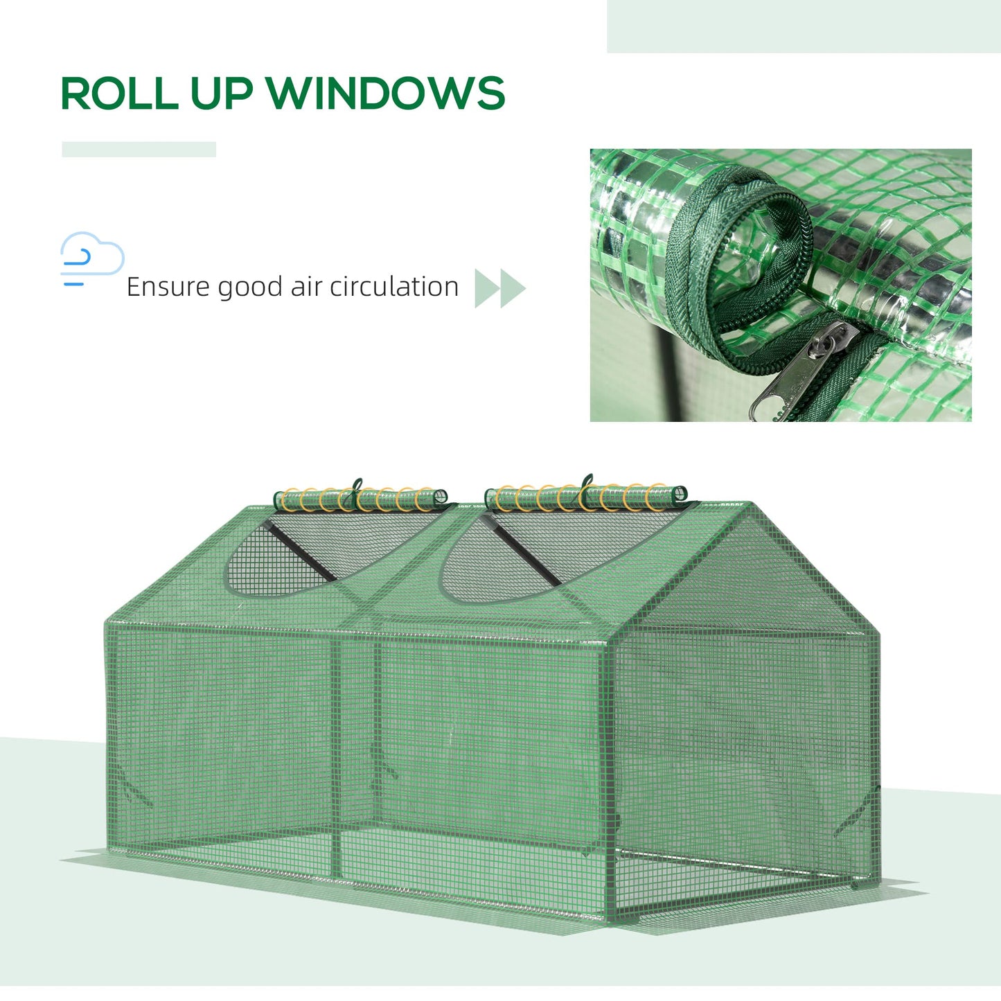 Outsunny 4' x 2' x 2' Portable Mini Greenhouse, Small Green House with PE Cover, Roll-up Zippered Windows for Indoor, Outdoor Garden, Green