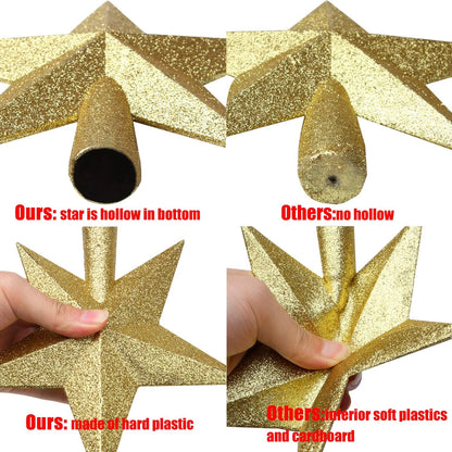 Aneco Gold Glitter Mini Christmas Tree Topper Shatter-Proof 6 Inch Christmas Tree Decoration Treetop for Holiday Ornament or Home Decor