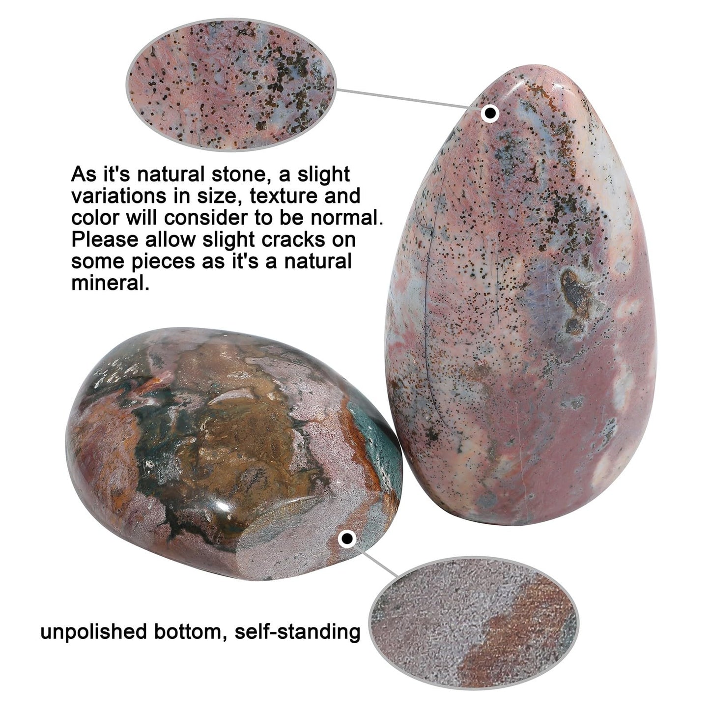 SUNYIK Irregular Ocean Jasper Stone Slab, Self-Standing Upright Ocean Jasper Plam Stone for Home Office Decor Meditation Relax, (0.5-1lb)