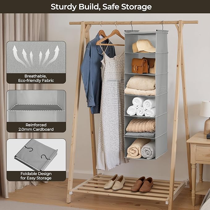 GRANNY SAYS 6 Shelf Hanging Closet Organizers and Storage, Collapsible Closet