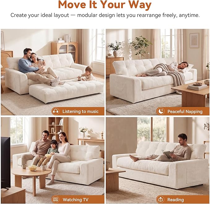 MONVANE 75.6" Convertible 3 Seater Sofa, 2-in-1 Boneless Sleeper Sofa Bed