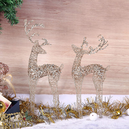 ZHANYIGY 2pc Set White Pearl Champagne Winding for Standing Reindeer Decorations Christmas Reindeer Figurine Table Desk Decorations Glittering Xmas Holiday Party Supply