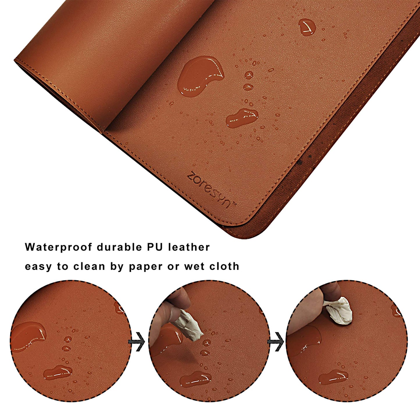 ZORESYN Large Gaming Desk Mat 120x40cm (Light Brown), PU Leather Extended Mouse Pad with Keyboard Space, Waterproof & Nonslip Base