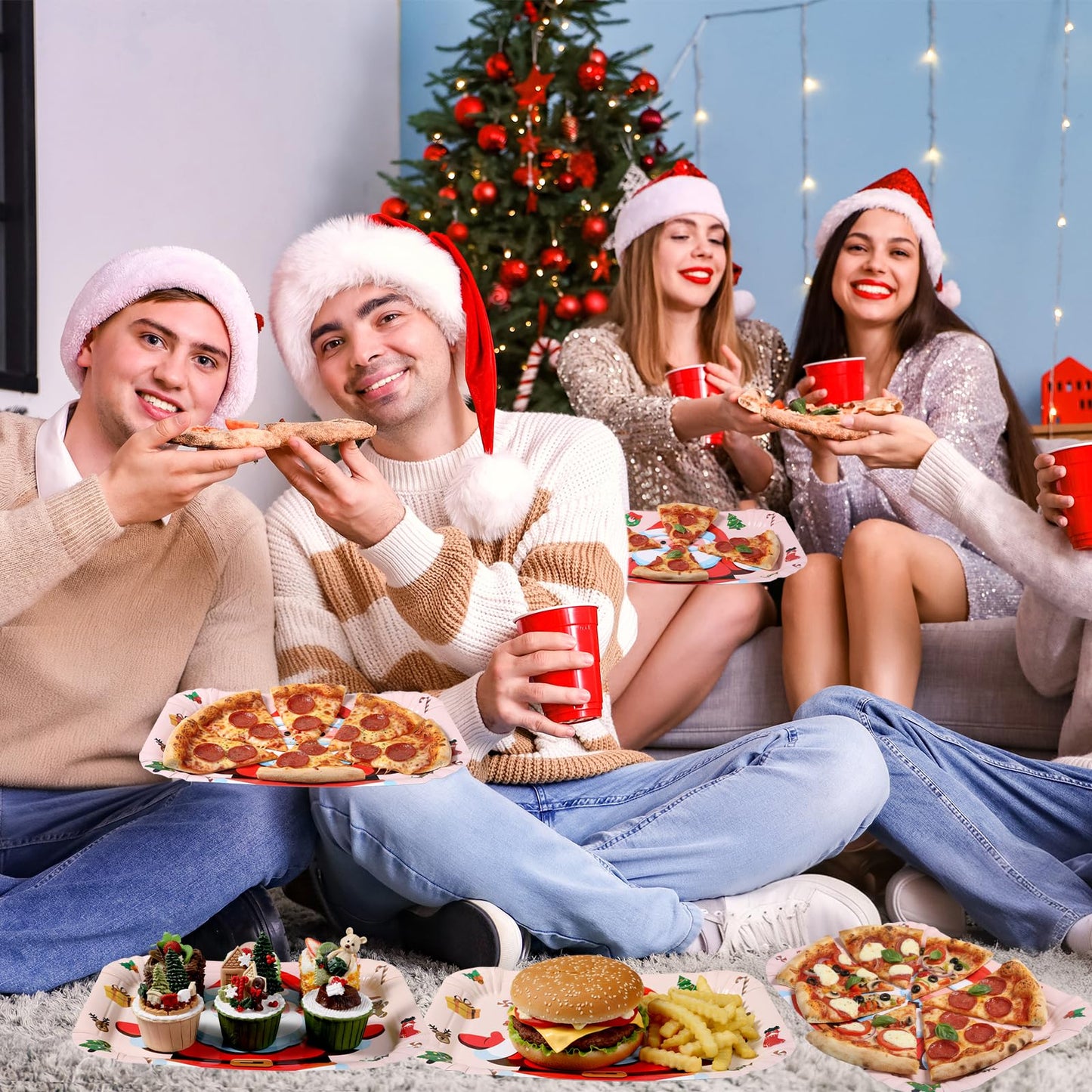 Acellegic 24 Pcs Christmas Serving Trays 13 x 9 Inch Large Platters Food Trays Xmas Cookie Plates Santa for Christmas Movie Night Birthday Party Supplies