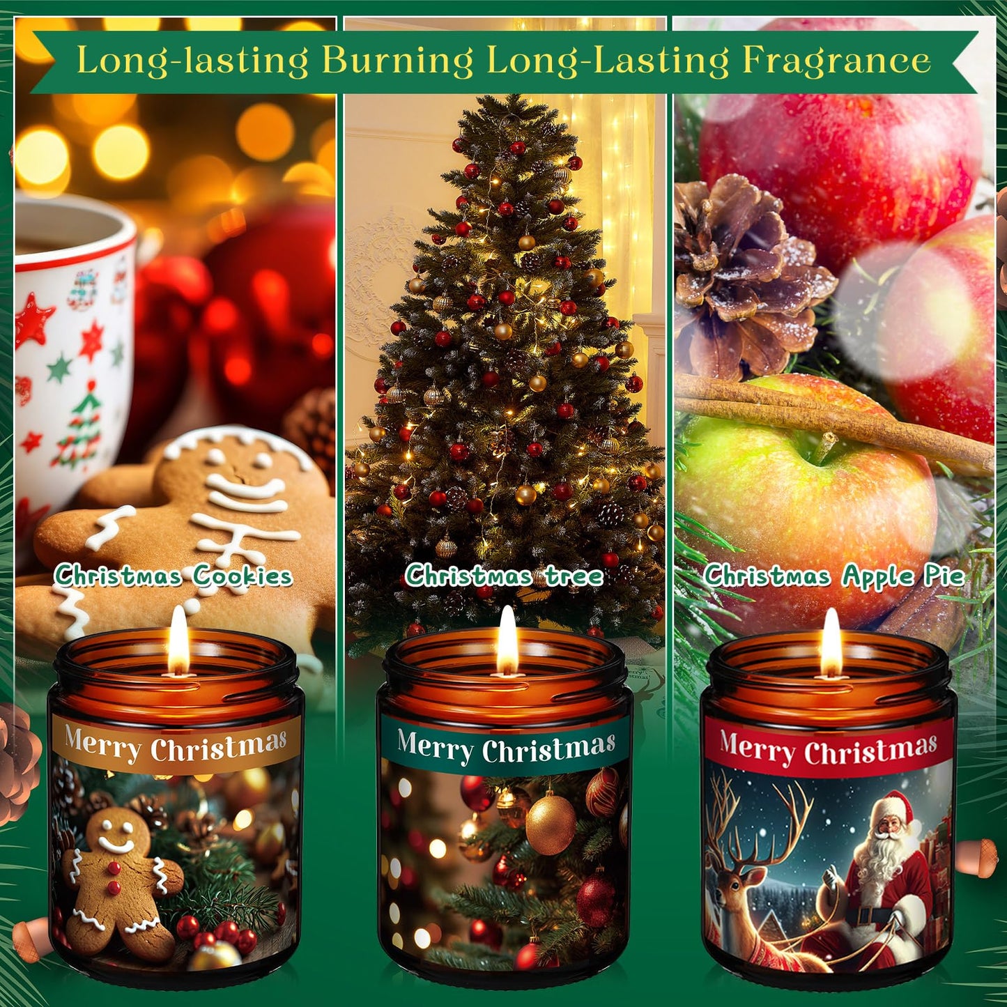 Fullhawl Christmas Gifts Scented Candles Bulk 7 oz Soy Wax Home Floral Holiday Christmas Jar Candles Set Bundle with Gift Boxes Long-Lasting Scents for Women and Mom