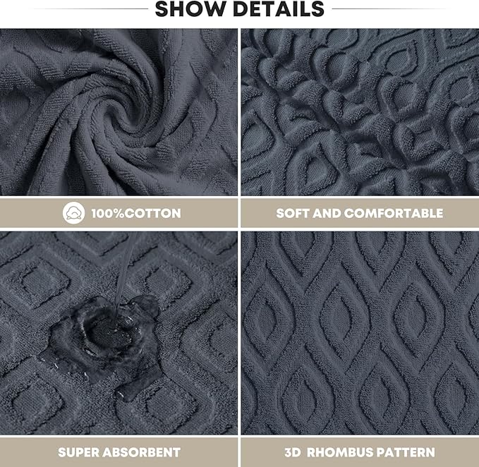 Artoid Mode 1 Pc Grey 3D Diamond Grid Jacquard Hand Towels