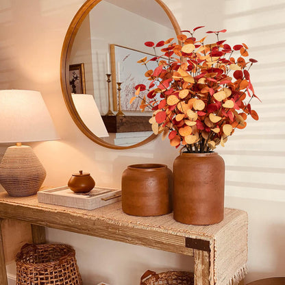 Beferr 5 Pcs Autumn Artificial Eucalyptus Stems Leaves Autumn Decoration for Home Faux Eucalyptus Autumn Artificial Flowers for Fall Decor Table Centerpieces Thanksgiving Wedding Party Halloween Decor