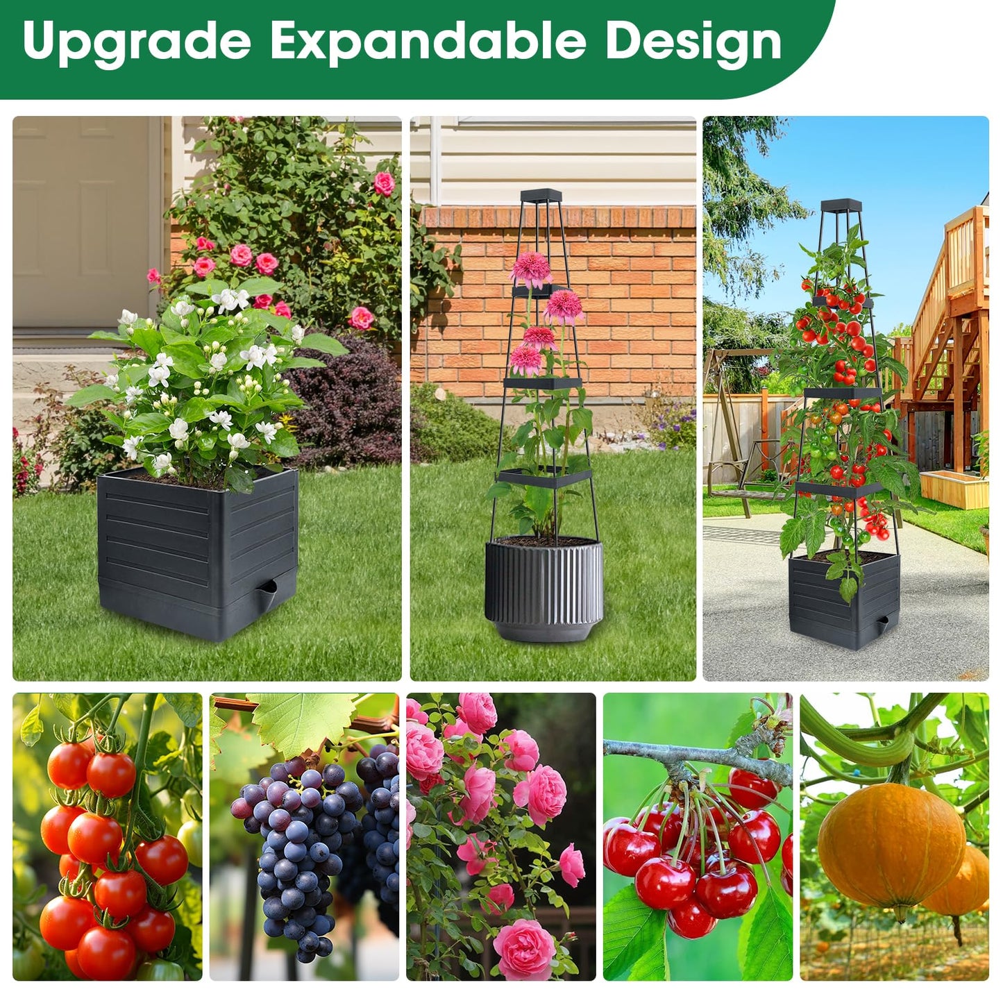 MQFORU 4Pack Raised Garden Bed Planter Boxes with Trellis, 57" Self-Watering Tomato Planter Boxes with Trellis for Climbing Vegetable and Plants, Tomato Cage for Indoor Outdoor Use