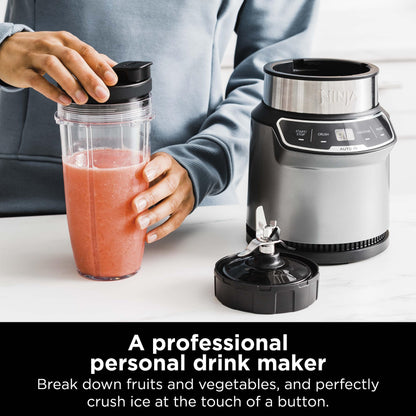 Ninja Fit Compact Personal Blender, Portable Blender for-Smoothies, Shakes, Food Prep, and Frozen Blending, 700-Watt Base, (2) 16-oz. Cups and Spout Lids, Black QB3001SS