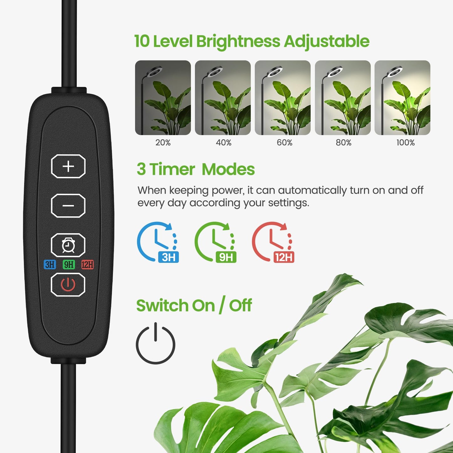 MistyJungle Grow Lights for Indoor Plants,Floor Lamp with 63IN Stand,Full Spectrum,10 Dimming,Halo Ring Warm Light, 3/9/12H Timer,Height Adjustable,Metal Stable Base Growing Light for Tall Small Plant