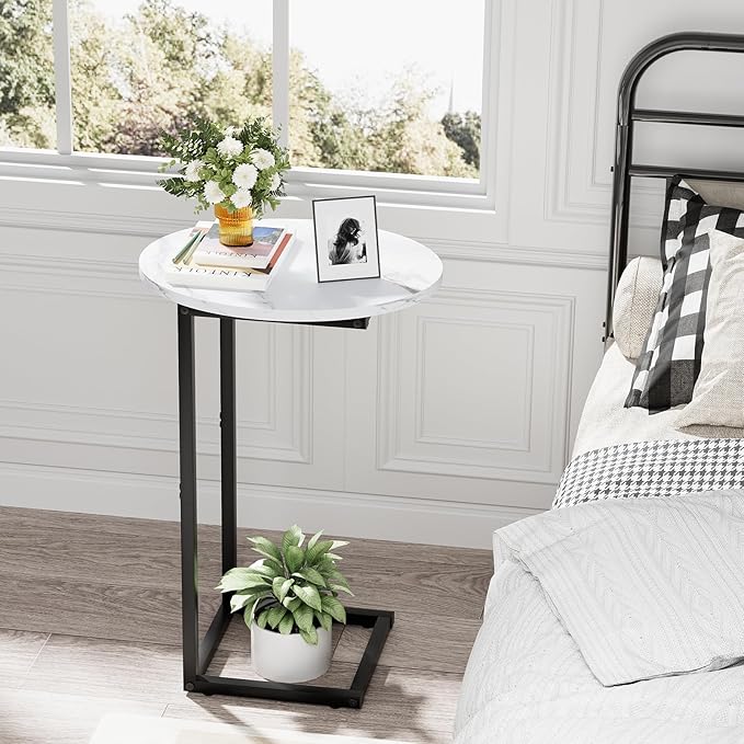 C Shaped End Side Table, Small Oval Couch Sofa Table