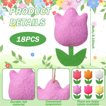 HunnmingRe 18 Pcs Spring Tree Ornaments Felt Tulip Flowers Hanging Ornaments Spring Flower Decorations for Summer Party Home Door Wall Mantel Decor Arts Crafts Gifts