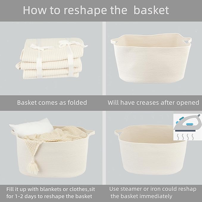 Large Rectangle Blankets Basket Living Room 22"x17"x12" Woven Cotton Rope