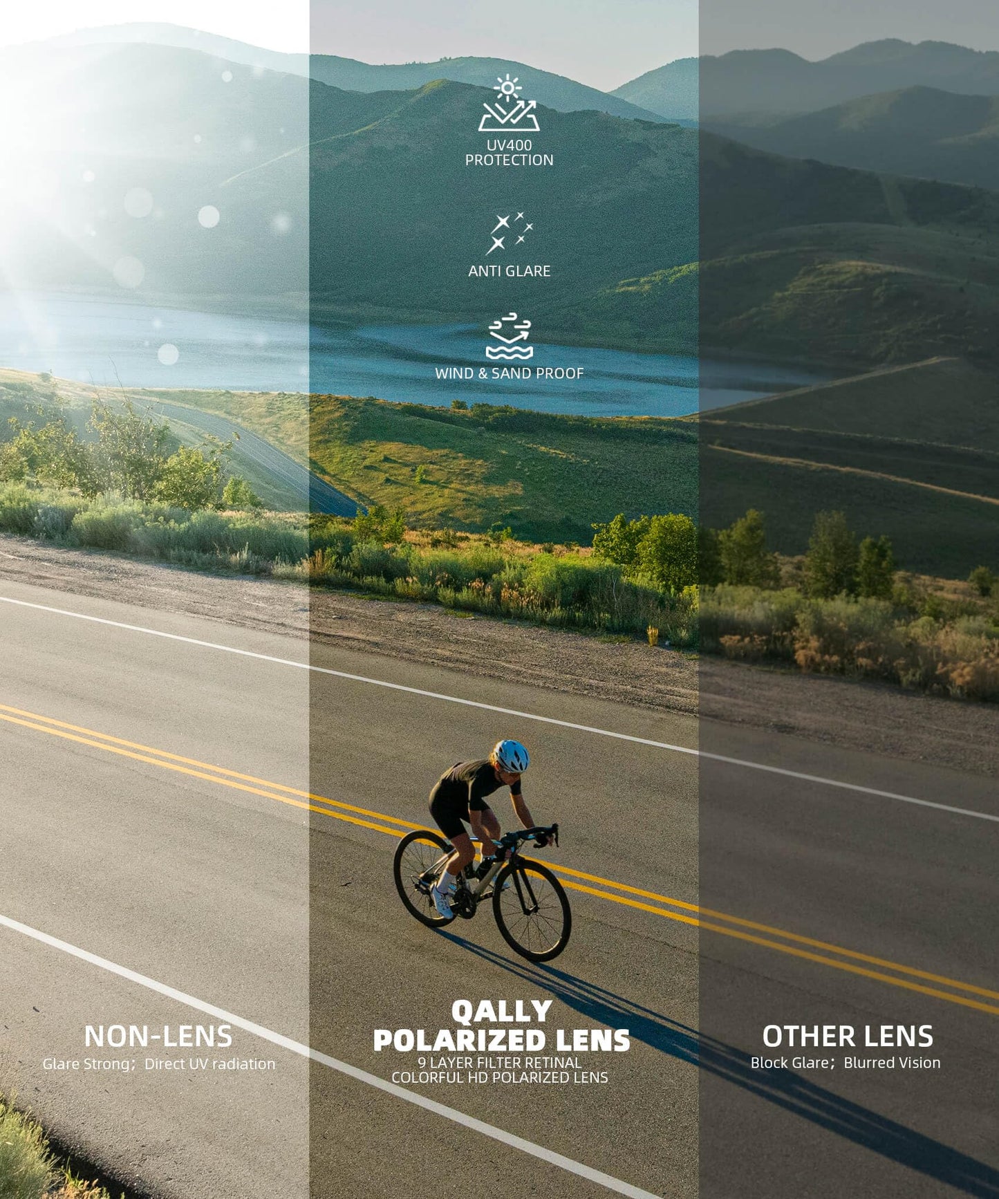 QALLY Polarized-Sunglasses-Men Sports Mens-Sunglasses: Sun-Glasses with UV400 Protection for Driving Golf Fishing Running