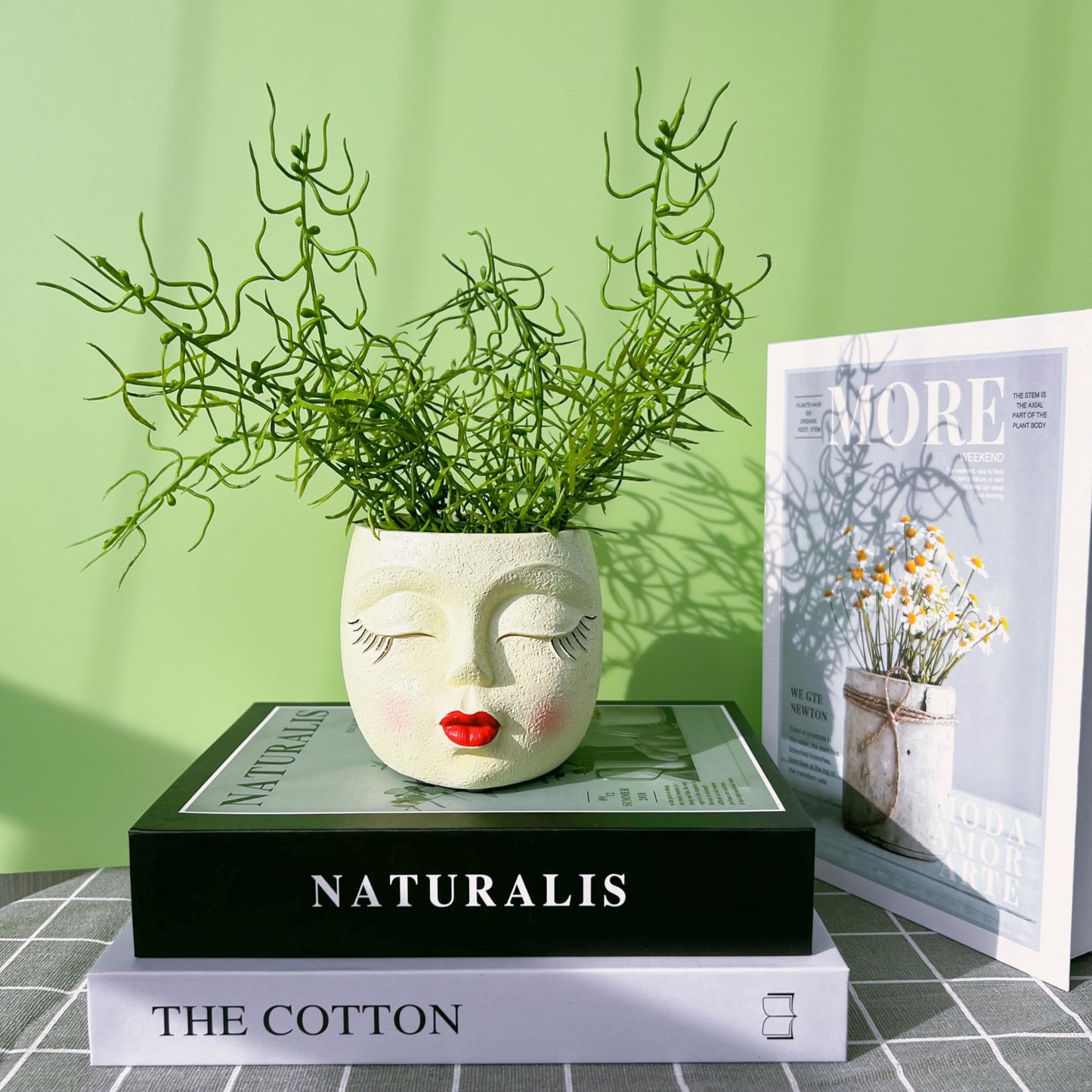 EylbKey Girl Face Flower Pot Small Lady Head Planter Funny Flower Pot for Cactus Lovely Resin Head Face Planter with Anti-Friction Pads Pale Yellow 1Pack