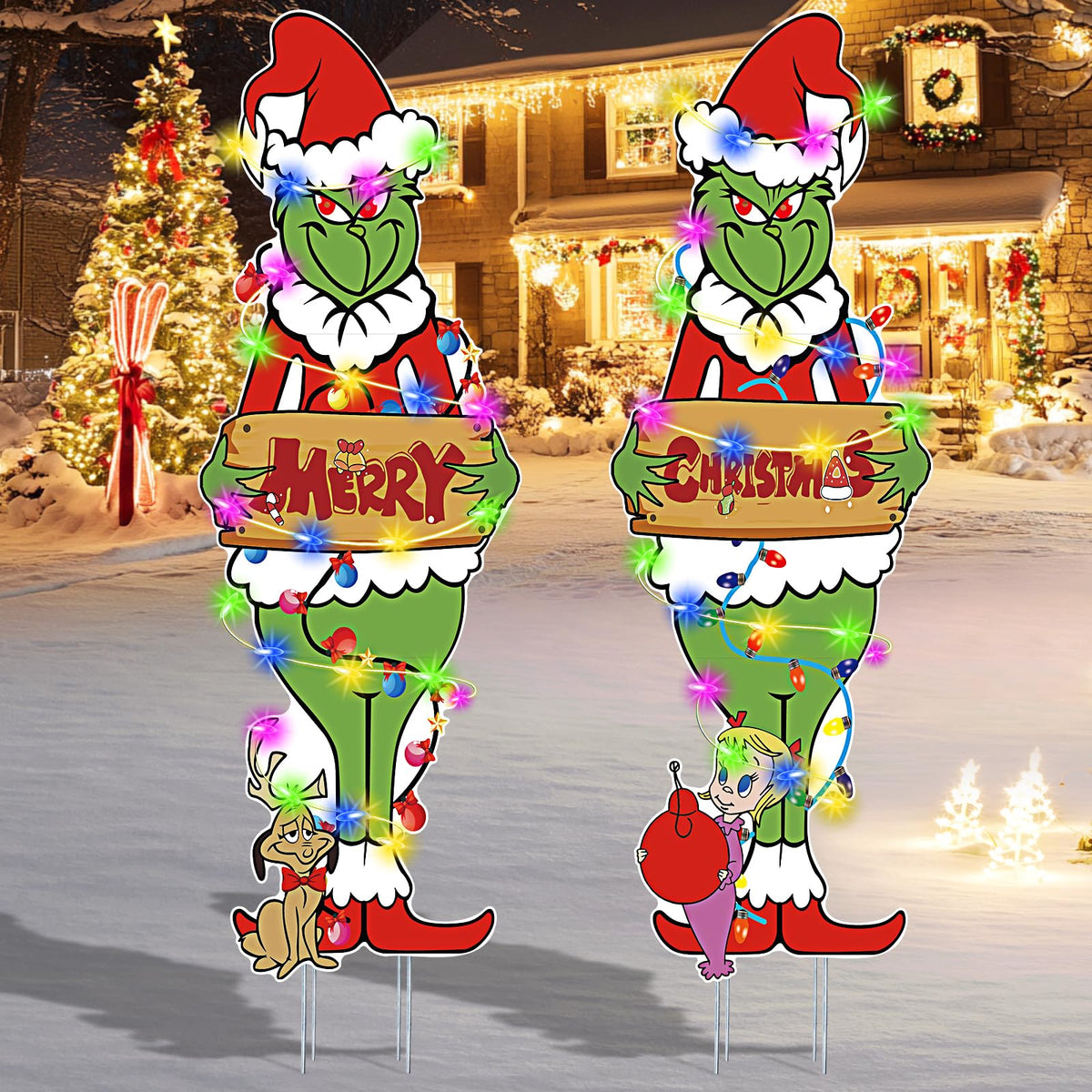 HEORIM 2 Pcs Large Christmas Outdoor Decorations with Metal Stakes Merry Christmas Yard Signs for Lawn, Garden Yard Decor