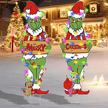 HEORIM 2 Pcs Large Christmas Outdoor Decorations with Metal Stakes Merry Christmas Yard Signs for Lawn, Garden Yard Decor