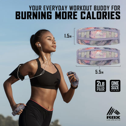 RBX 2lb Walking Weights Pair (1lb Each), Soft Hand Weights with Reflective Safety Straps, Ergonomic Grip & Breathable Fabric, Add Resistance to Walking, Jogging & Aerobics (Light Purple)