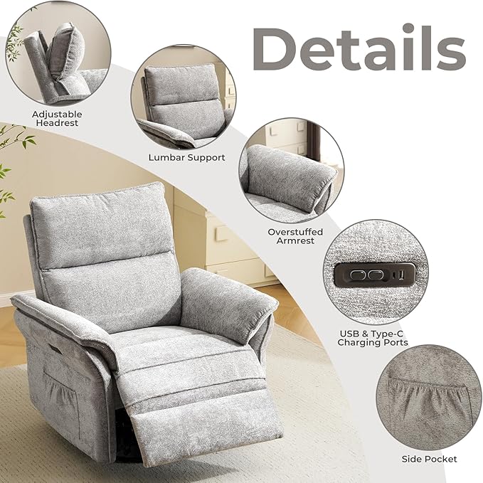 Oversized Power Recliner Chair Swivel Glider