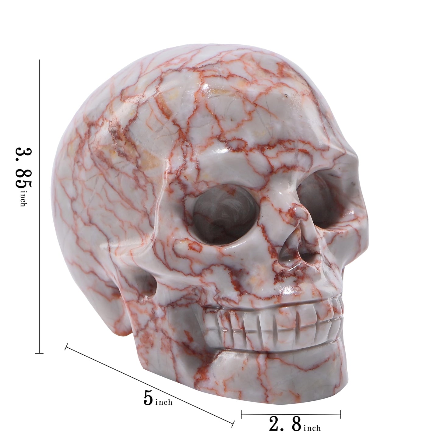 Bmuafry 5''Natural Red Grid Crystal Skull Head Hand Carved Reiki Healing Stone Statue Healing Home Office Art Room Decoration