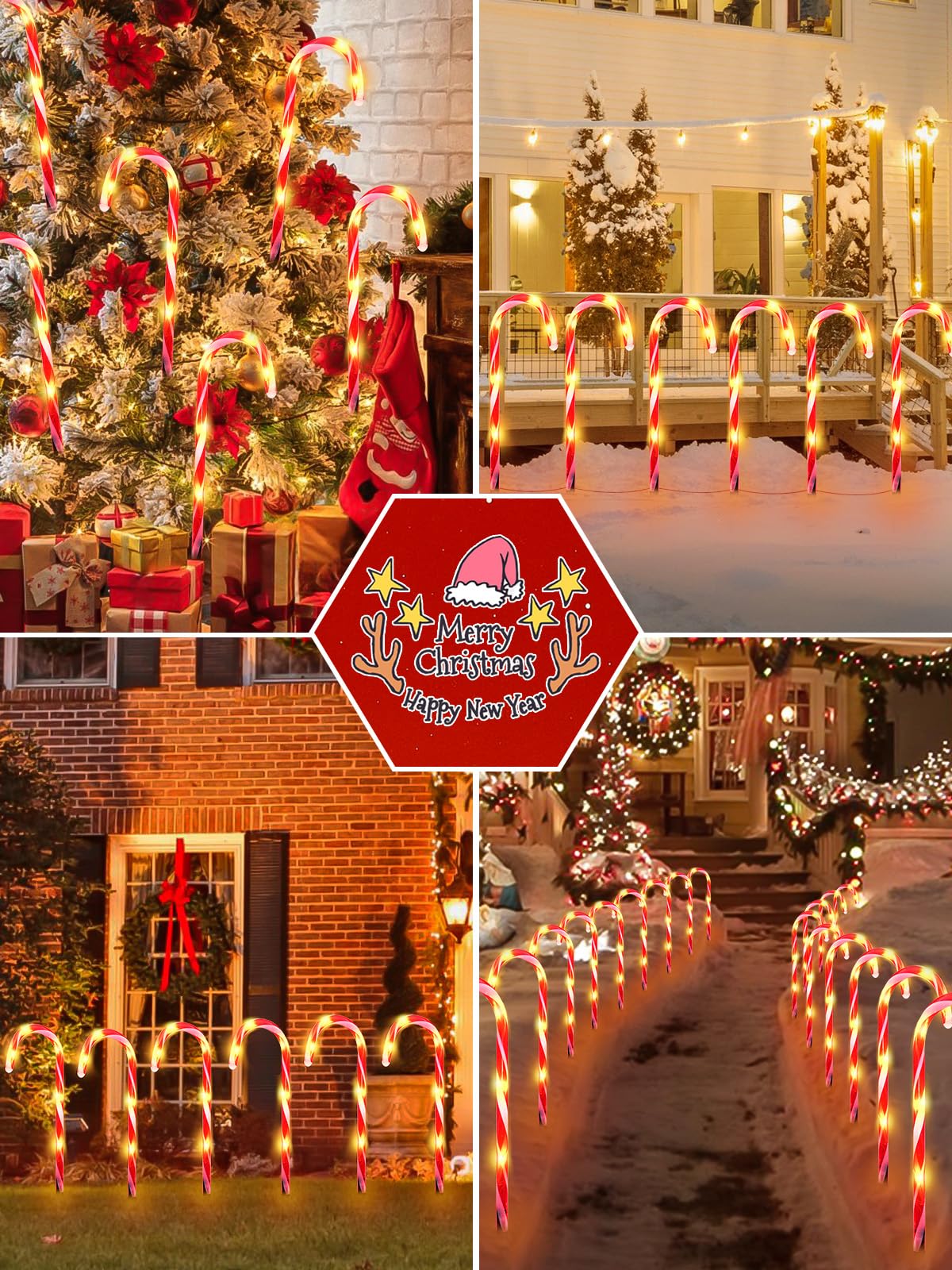 BOSSERN 24 Pack Christmas Candy Cane Lights Plug in, Jumbo Candy Cane Light Waterproof, 8 Modes Christmas LED Decorations for Outdoor, Pathway Lights Plug in for Garden Lawn Yard Patio Decorations