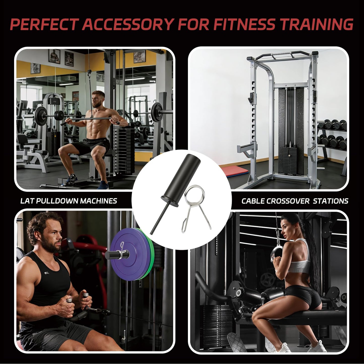 CAELUM Weight Stack Pin Extender with Spring Clip, Gym Weight Stack Pin for Cable Machine, LAT Pulldown, Functional Trainer & Home Gym, Add Resistance with 2 Inch Plates, 120LB Capacity