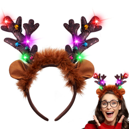 JOYIN Christmas 4PCS Reindeer Headband, Light-Up LED Antlers Reindeer Hat Holiday Headbands for Christmas Party Supplies and Holiday Parties Favors (ONE SIZE FITS ALL)