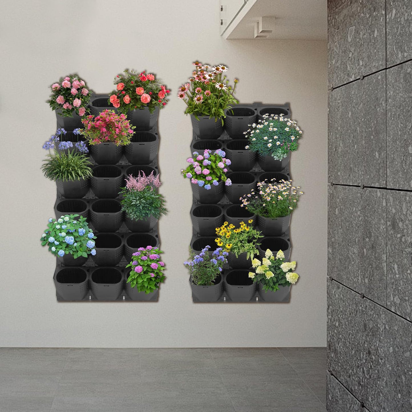 QIUTMER 36-Pot Wall Mounted Vertical Garden Planter 10.56fl oz Water-Storage Layer with Drainage/Vent Holes, Indoor Outdoor for Flowers Herbs Vegetables