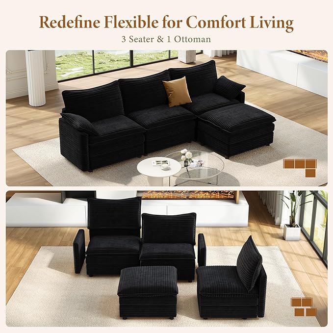 Vesgantti 108" Cloud Couch for Living Room, Deep Seat Sectional Modular Sofa