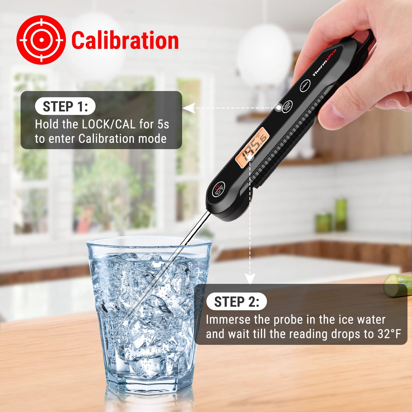 ThermoPro Digital Instant Read Meat Thermometer for Grilling Waterproof Kitchen Food Thermometer with Calibration & Backlight Smoker Oil Fry Candy Thermometer with Temperature Indicators