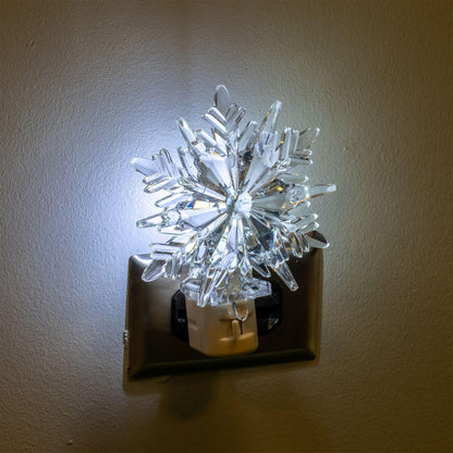 Novelty Lights LED Lamp Snowflake Pure White Christmas Decoration Night Light with Swivel Plug