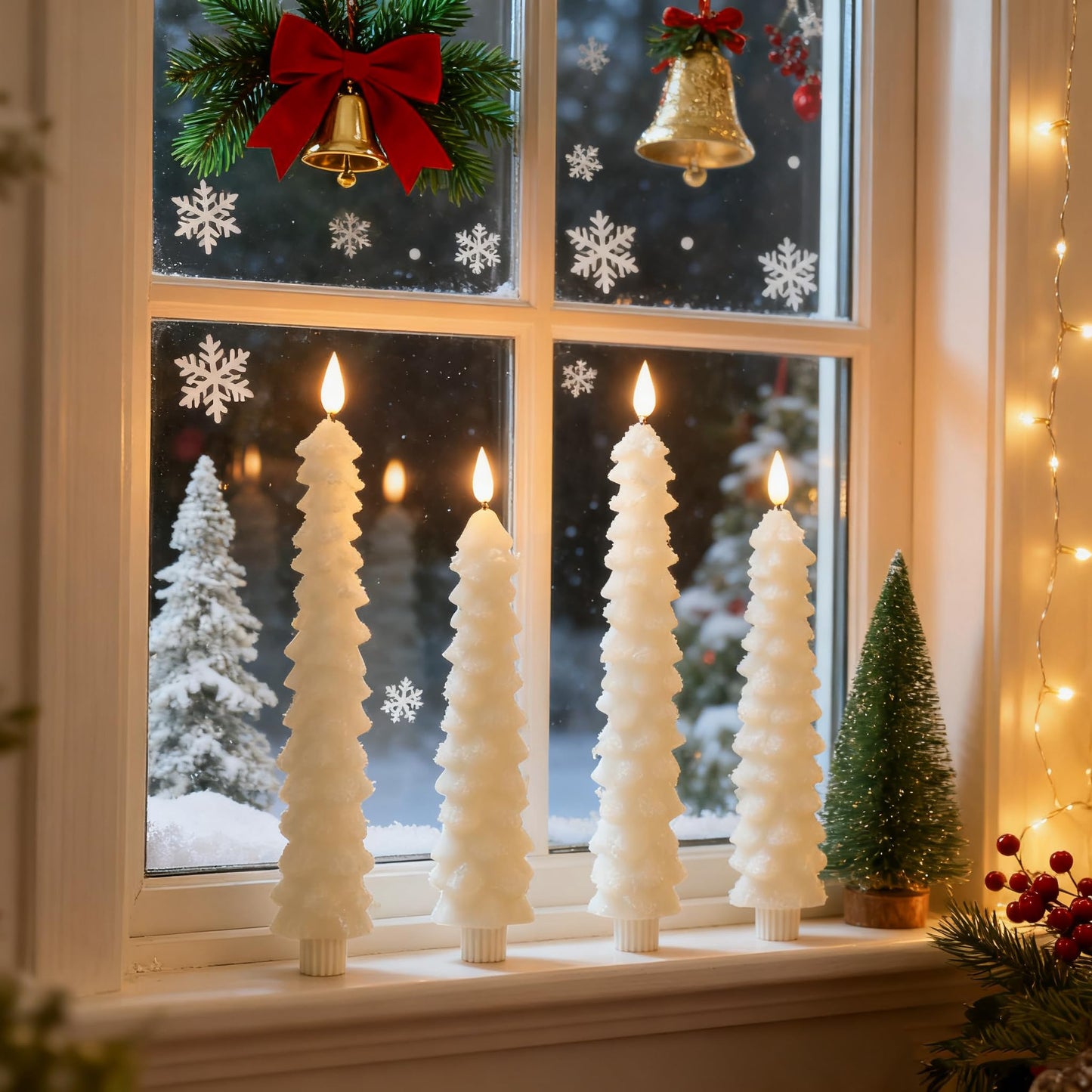 MUMCHASI 4 Pcs Flameless Candles with Remote, Christmas Tree Candles, Battery Operated Candlestick, Flickering LED Christmas Window Candles Real Wax Taper Candlesticks White