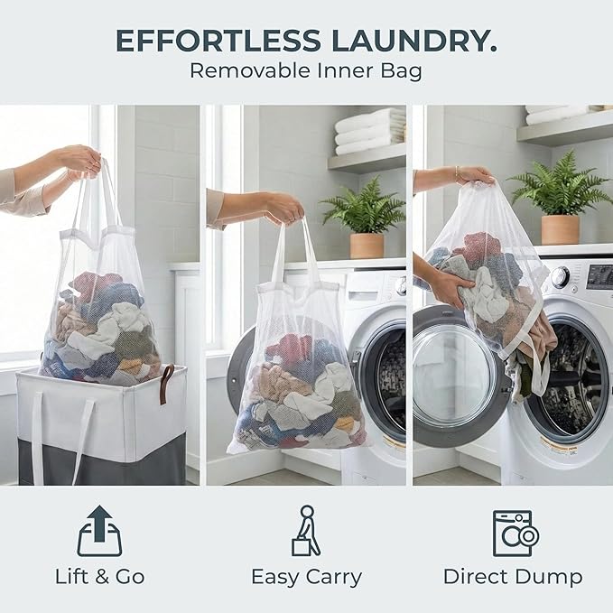 Laundry Basket with Wheels – Foldable, Space-Saving, Fabric Slim Laundry Hamper